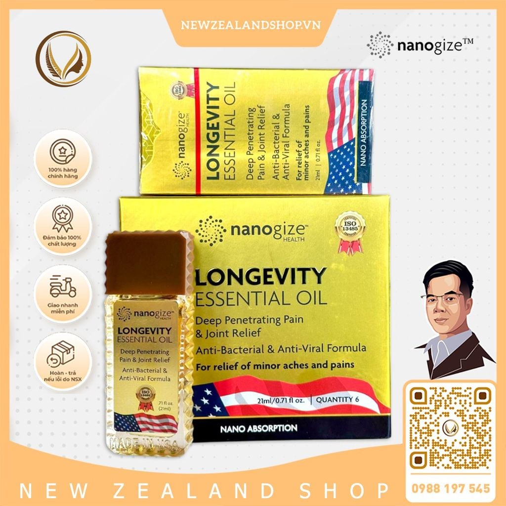 Dầu gió vàng con lăn Trường Thọ Nanogize Longevity Essential Oil 21ml