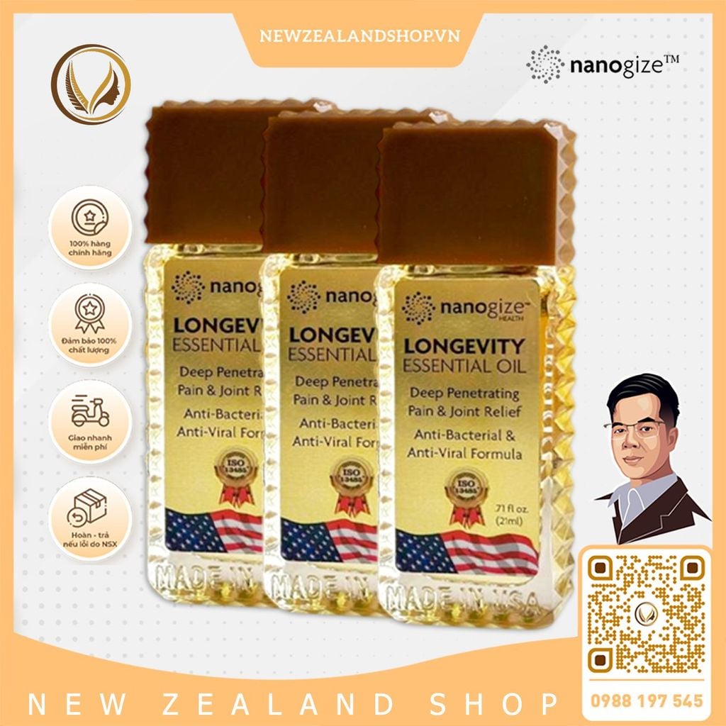 Dầu gió vàng con lăn Trường Thọ Nanogize Longevity Essential Oil 21ml