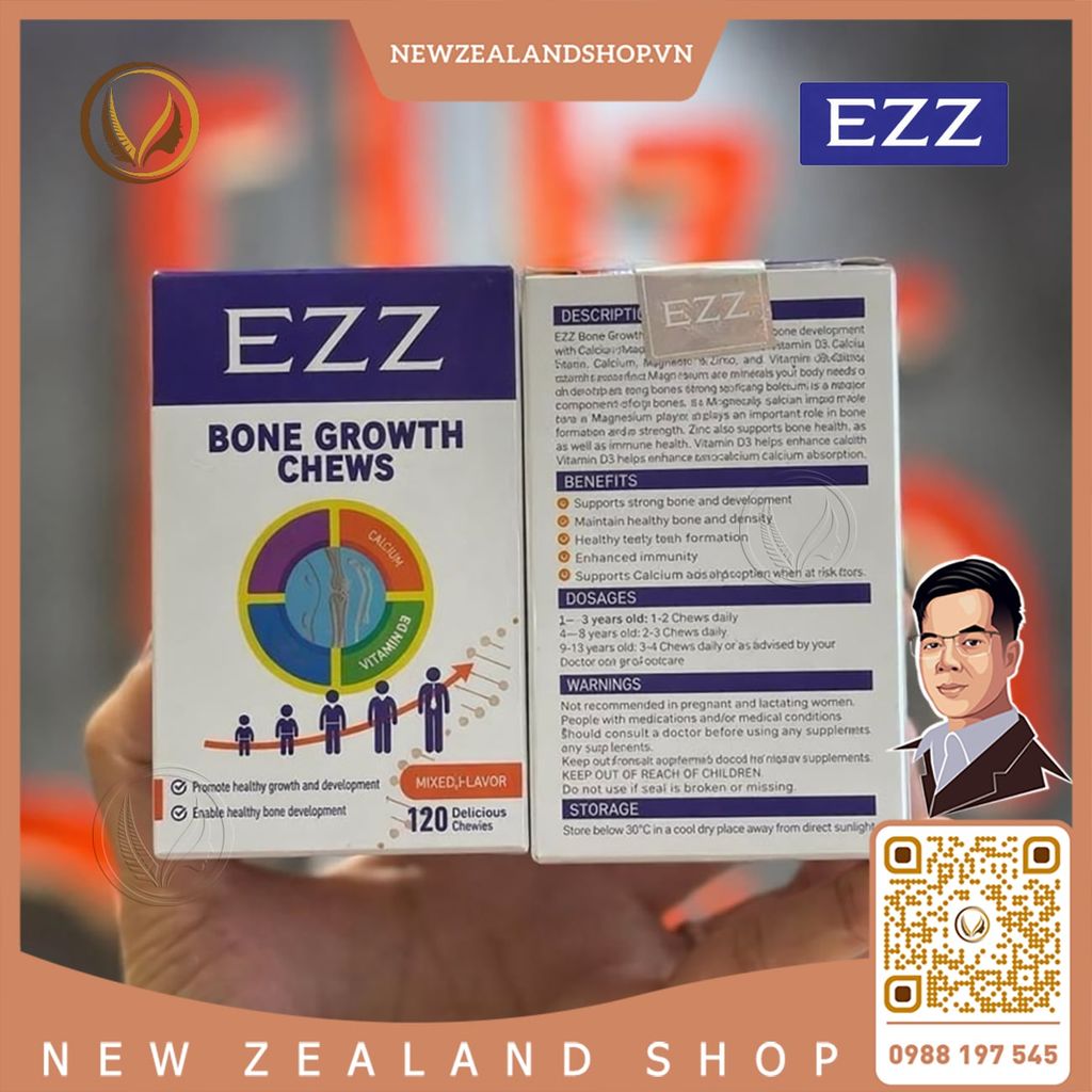 Viên nhai canxi tăng chiều cao và phát triển xương EZZ Bone Growth Chews 120 viên