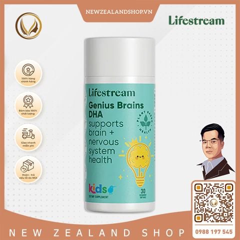 Viên uống bổ não, tăng cường trí nhớ tập trung cho trẻ em Lifestream Genius Brains DHA Kids 30 viên