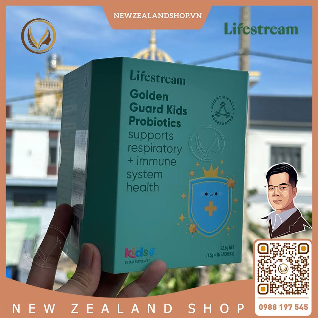 Bột men vi sinh tăng miễn dịch và hô hấp cho trẻ em Lifestream Golden Guard Kids Probiotics 15 gói