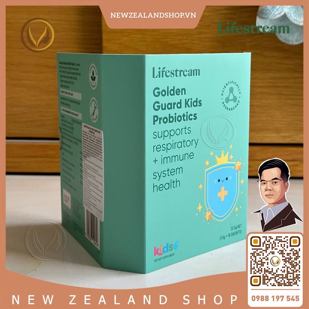 Bột men vi sinh tăng miễn dịch và hô hấp cho trẻ em Lifestream Golden Guard Kids Probiotics 15 gói