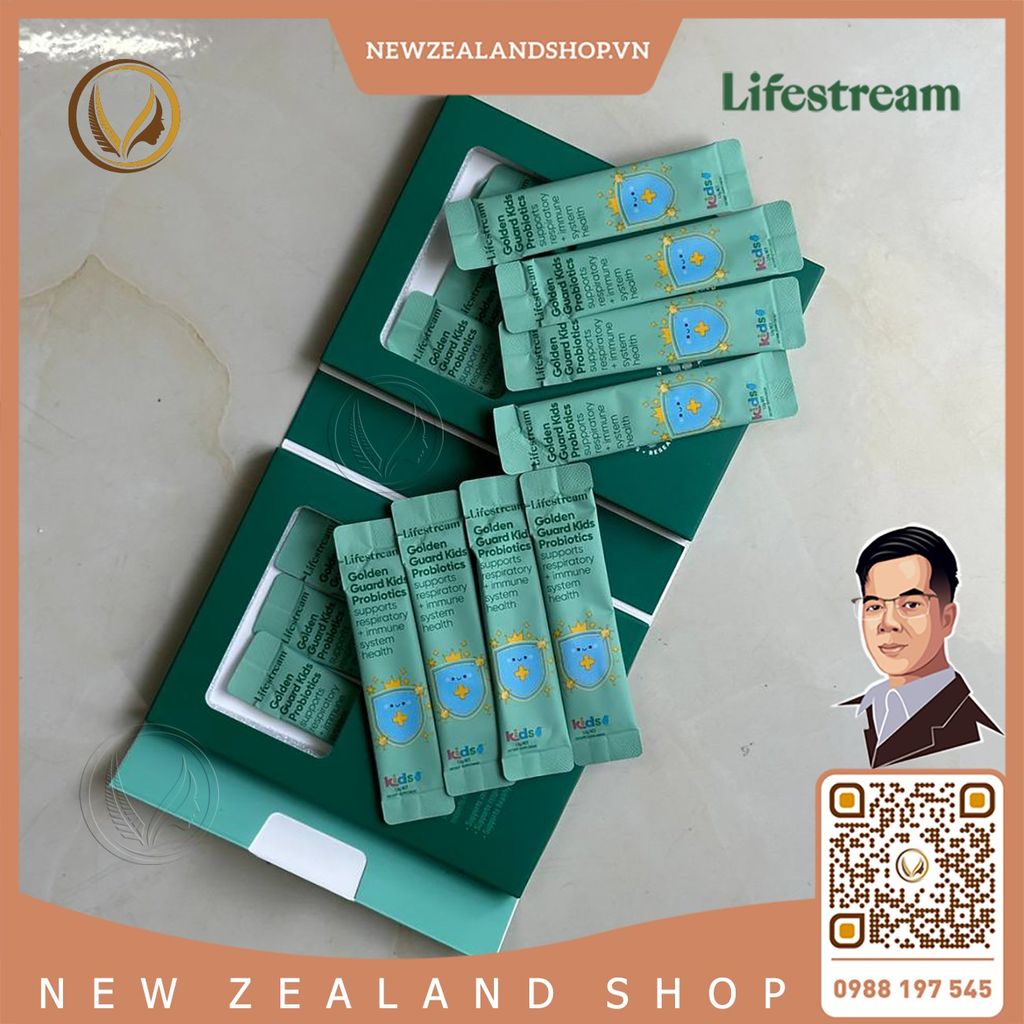 Bột men vi sinh tăng miễn dịch và hô hấp cho trẻ em Lifestream Golden Guard Kids Probiotics 15 gói