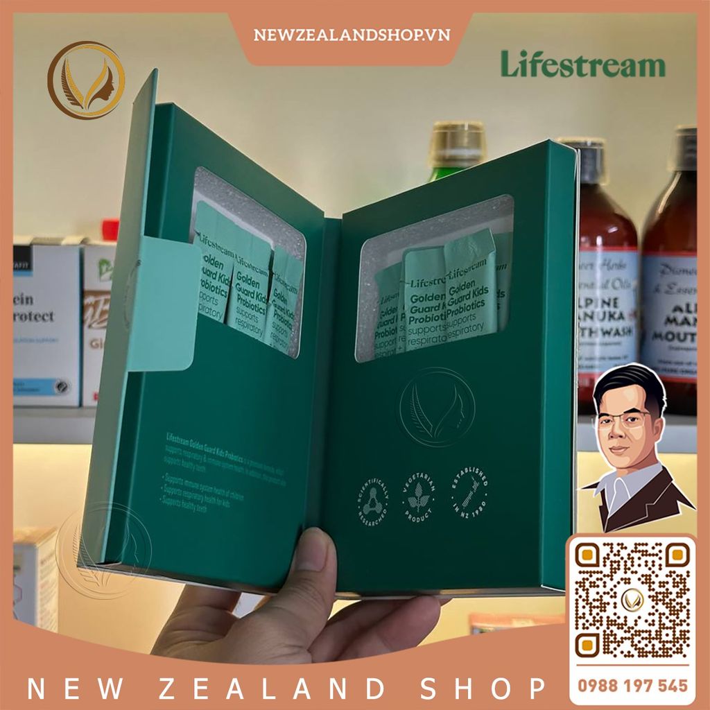 Bột men vi sinh tăng miễn dịch và hô hấp cho trẻ em Lifestream Golden Guard Kids Probiotics 15 gói