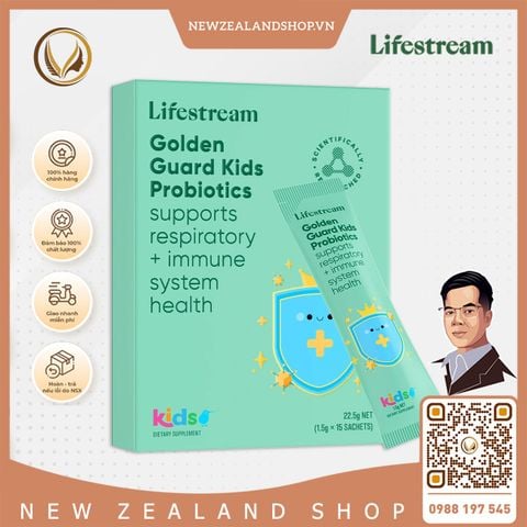 Bột men vi sinh tăng miễn dịch và hô hấp cho trẻ em Lifestream Golden Guard Kids Probiotics 15 gói