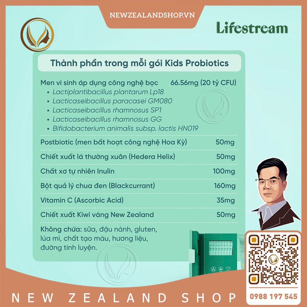 Bột men vi sinh tăng miễn dịch và hô hấp cho trẻ em Lifestream Golden Guard Kids Probiotics 15 gói