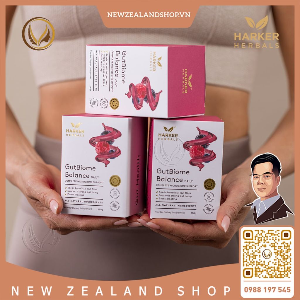 Bột cân bằng hệ vi sinh đường ruột 3 trong 1 Harker Herbals GutBiome Balance 130g