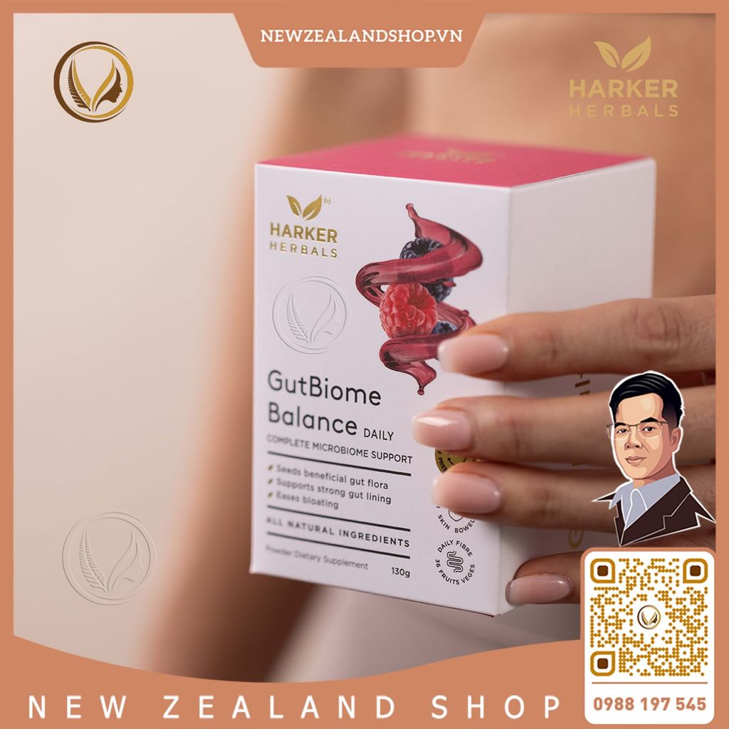 Bột cân bằng hệ vi sinh đường ruột 3 trong 1 Harker Herbals GutBiome Balance 130g