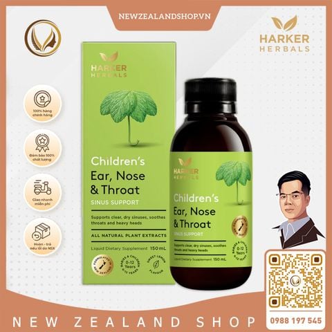 Siro giảm sổ mũi, nghẹt mũi, làm dịu Tai Mũi Họng cho bé Harker Herbals Children's Ear Nose & Throat 150ml