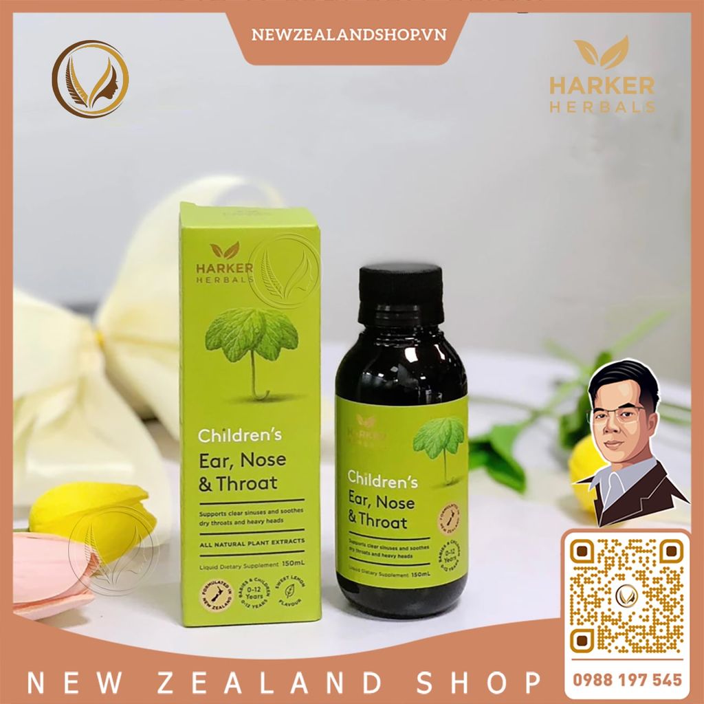Siro giảm sổ mũi, nghẹt mũi, làm dịu Tai Mũi Họng cho bé Harker Herbals Children's Ear Nose & Throat 150ml