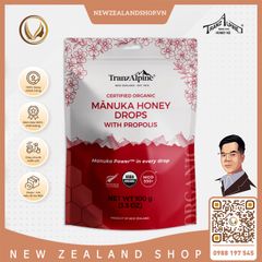 Kẹo ngậm mật ong Manuka hữu cơ MGO550+ với keo ong TranzAlpine Organic Manuka Honey Drops with Propolis 25 viên