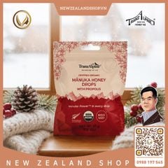 Kẹo ngậm mật ong Manuka hữu cơ MGO550+ với keo ong TranzAlpine Organic Manuka Honey Drops with Propolis 25 viên