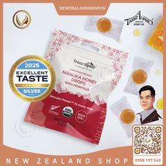 Kẹo ngậm mật ong Manuka hữu cơ MGO550+ với keo ong TranzAlpine Organic Manuka Honey Drops with Propolis 25 viên