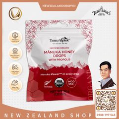 Kẹo ngậm mật ong Manuka hữu cơ MGO550+ với keo ong TranzAlpine Organic Manuka Honey Drops with Propolis 25 viên