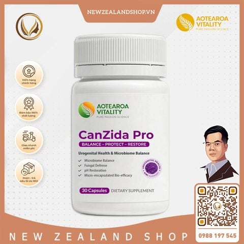 Viên uống men vi sinh giảm nấm candida, nấm ngứa vùng kín Aotearoa Vitality CanZida Pro 30 viên