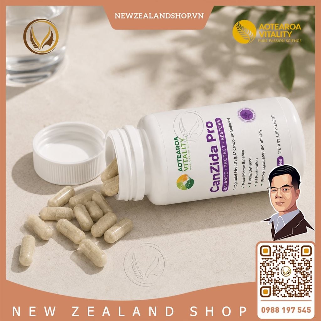 Viên uống men vi sinh giảm nấm candida, nấm ngứa vùng kín Aotearoa Vitality CanZida Pro 30 viên
