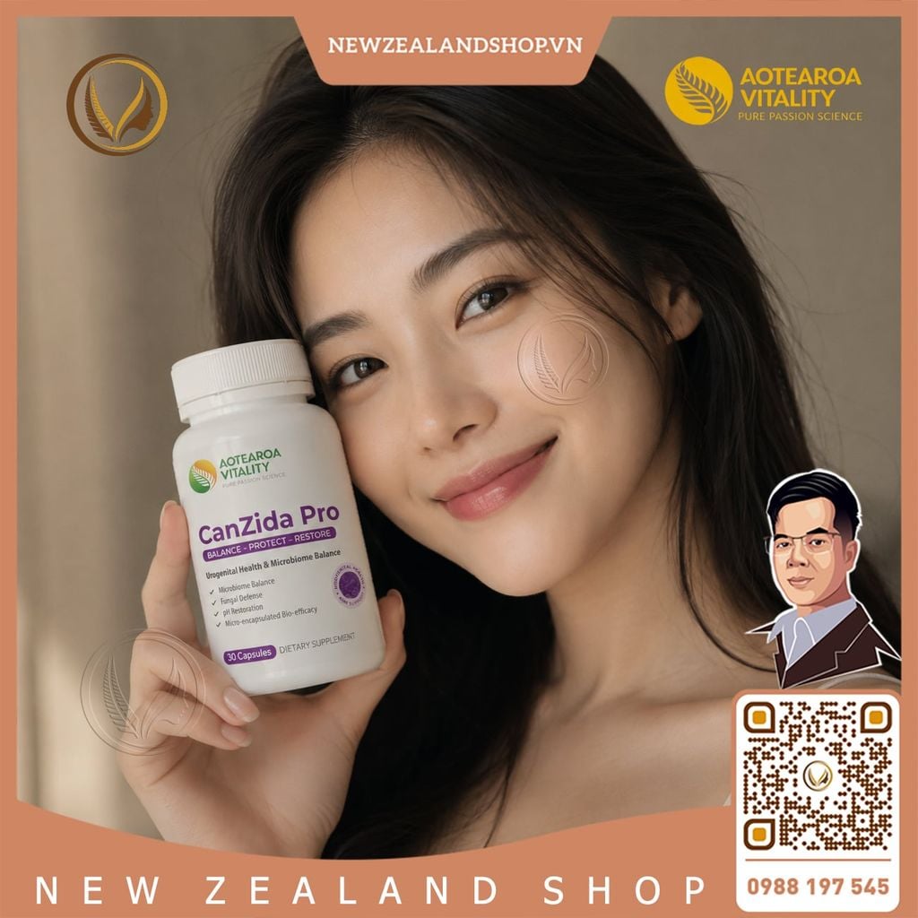 Viên uống men vi sinh giảm nấm candida, nấm ngứa vùng kín Aotearoa Vitality CanZida Pro 30 viên