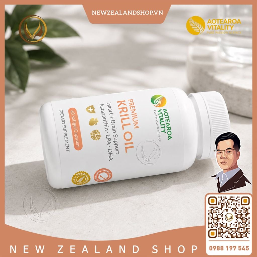 Viên uống dầu nhuyễn thể Aotearoa Vitality Premium Krill Oil 60 viên