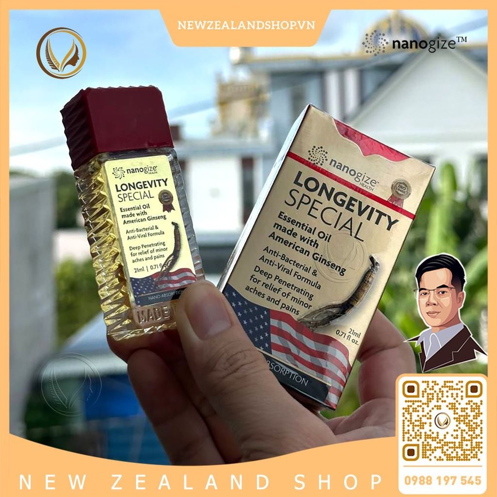 Dầu gió tinh dầu Nhân Sâm Mỹ Nanogize Longevity Special Essential Oil American Ginseng 21ml