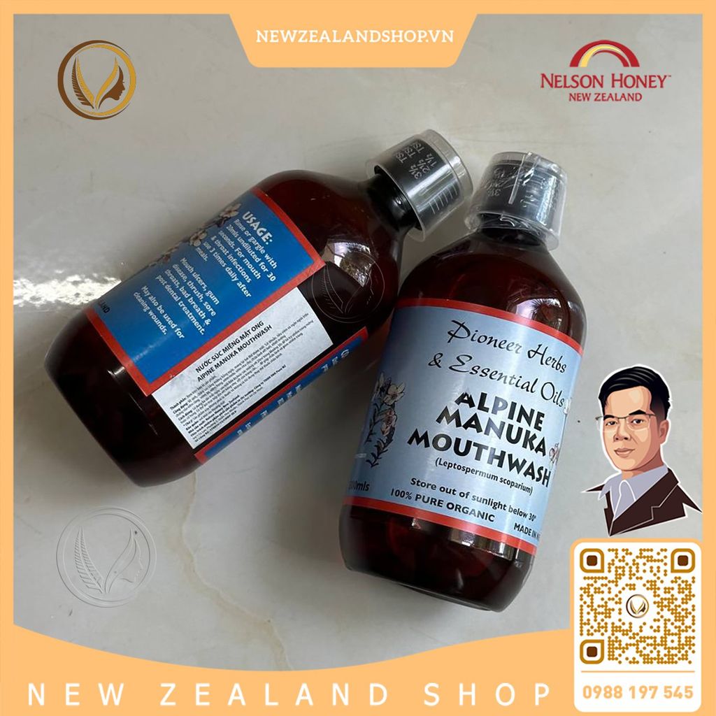 Nước súc miệng mật ong manuka Nelson Honey Alpine Manuka Mouthwash 500ml