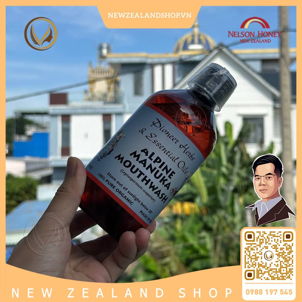 Nước súc miệng mật ong manuka Nelson Honey Alpine Manuka Mouthwash 500ml