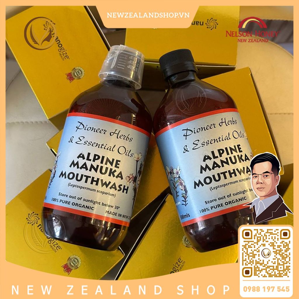 Nước súc miệng mật ong manuka Nelson Honey Alpine Manuka Mouthwash 500ml