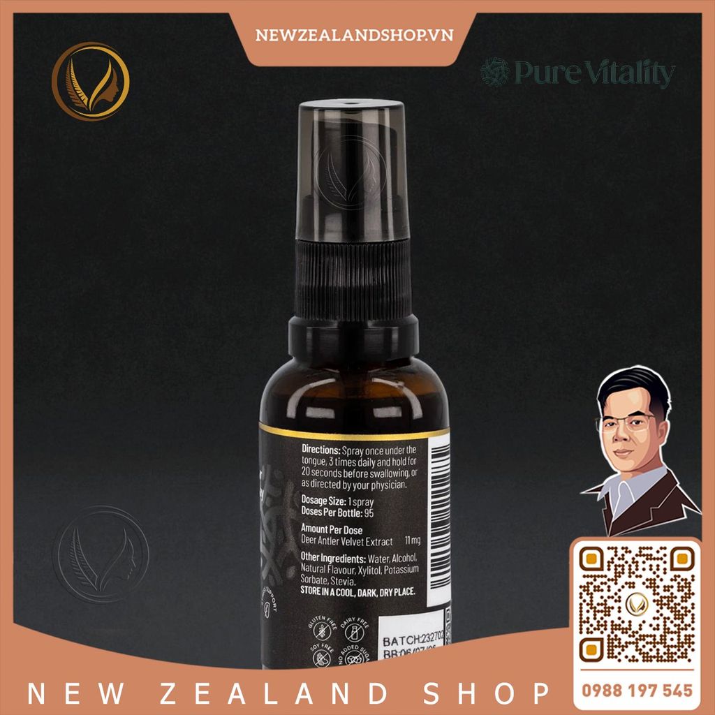 Xịt nhung hươu giảm căng thẳng, tăng sức mạnh Pure Vitality Deer Antler Velvet Spray 30ml