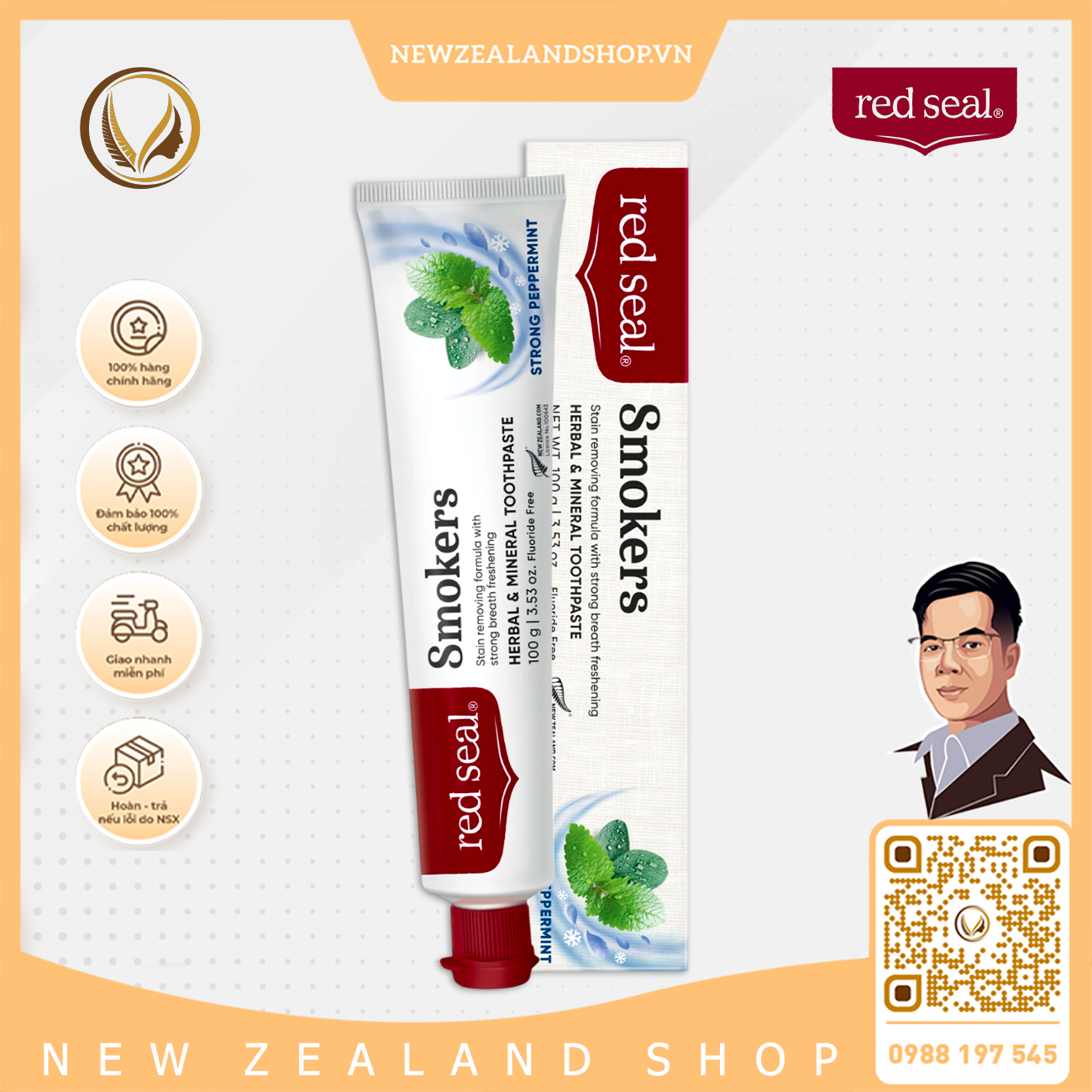 Kem đánh răng dành cho người hút thuốc, hương bạc hà cực mạnh Red Seal Smokers Toothpaste Strong Peppermint 100g