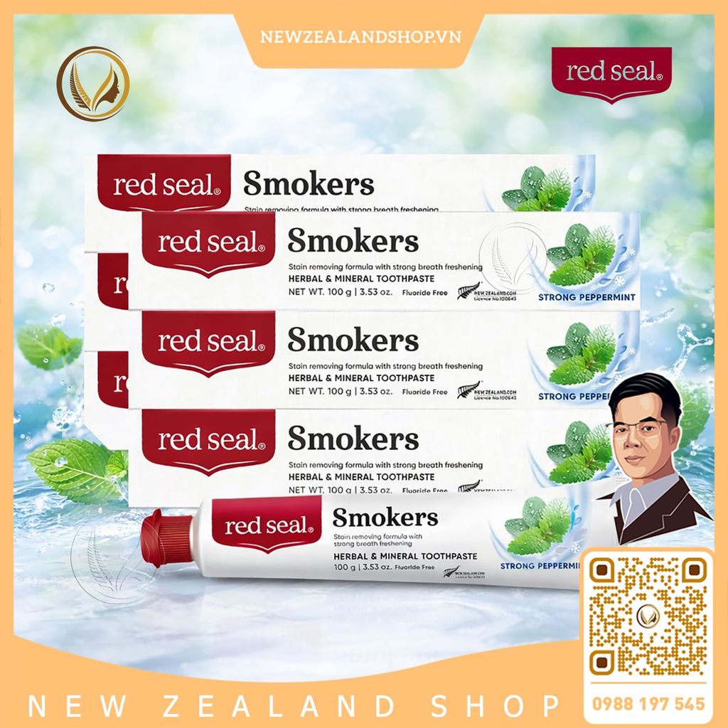 Kem đánh răng dành cho người hút thuốc, hương bạc hà cực mạnh Red Seal Smokers Toothpaste Strong Peppermint 100g