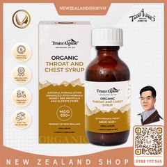 Siro giảm ho, đau họng MGO650+ TranzAlpine Organic Throat And Chest Syrup 100ml