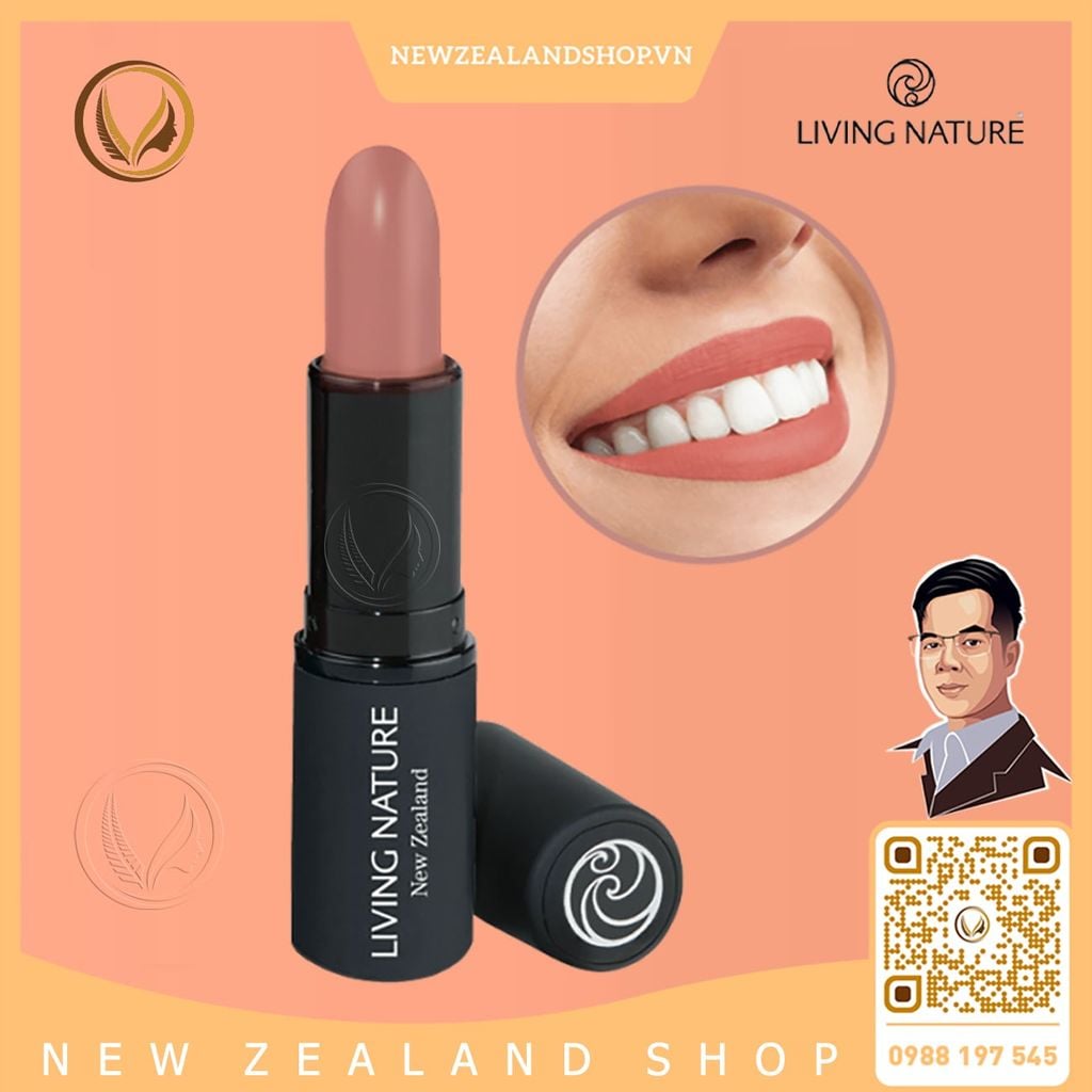 Son môi màu hồng nude 100% tự nhiên Living Nature Lipstick Precious 09 (4.0g)