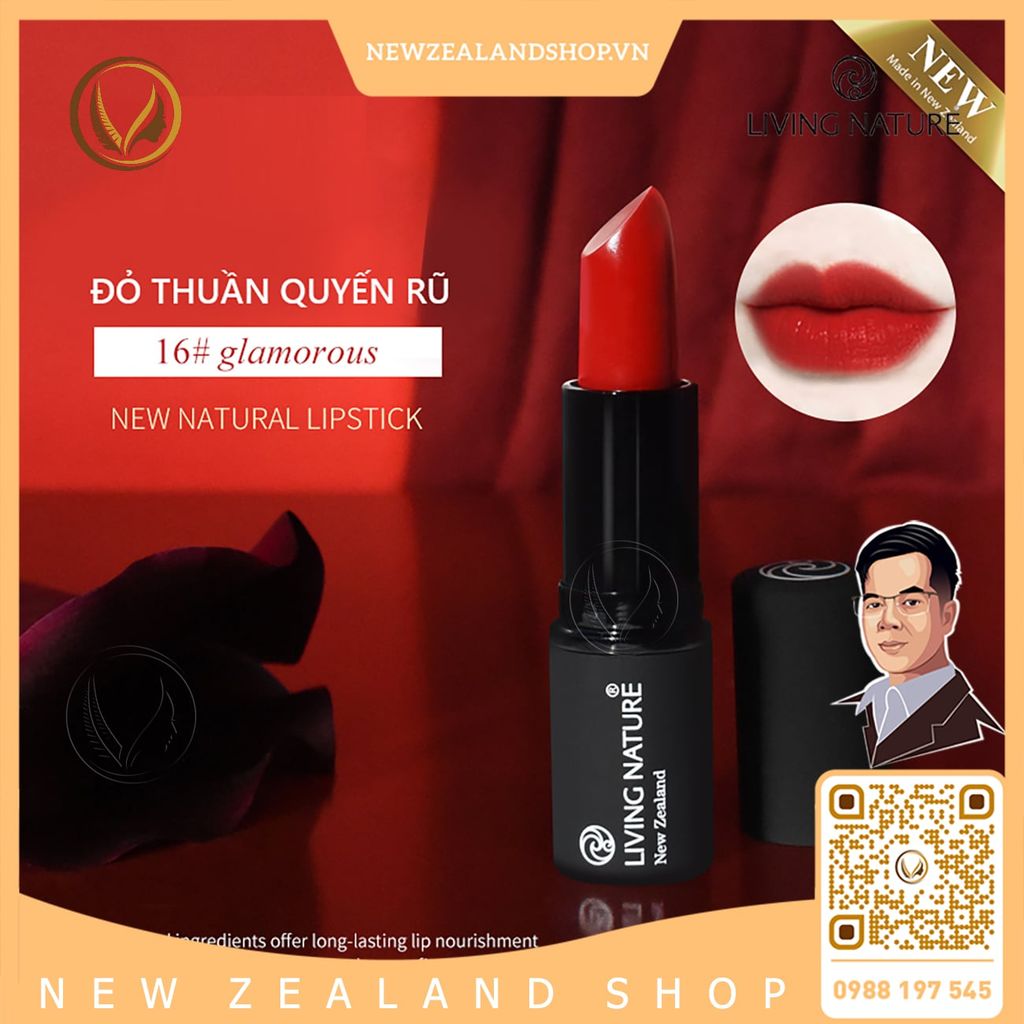 Son môi màu đỏ thuần 100% tự nhiên Living Nature Lipstick Glamorous 16 (3.9g)