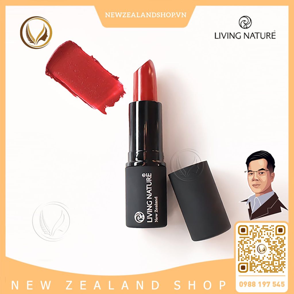 Son môi màu đỏ thuần 100% tự nhiên Living Nature Lipstick Glamorous 16 (3.9g)