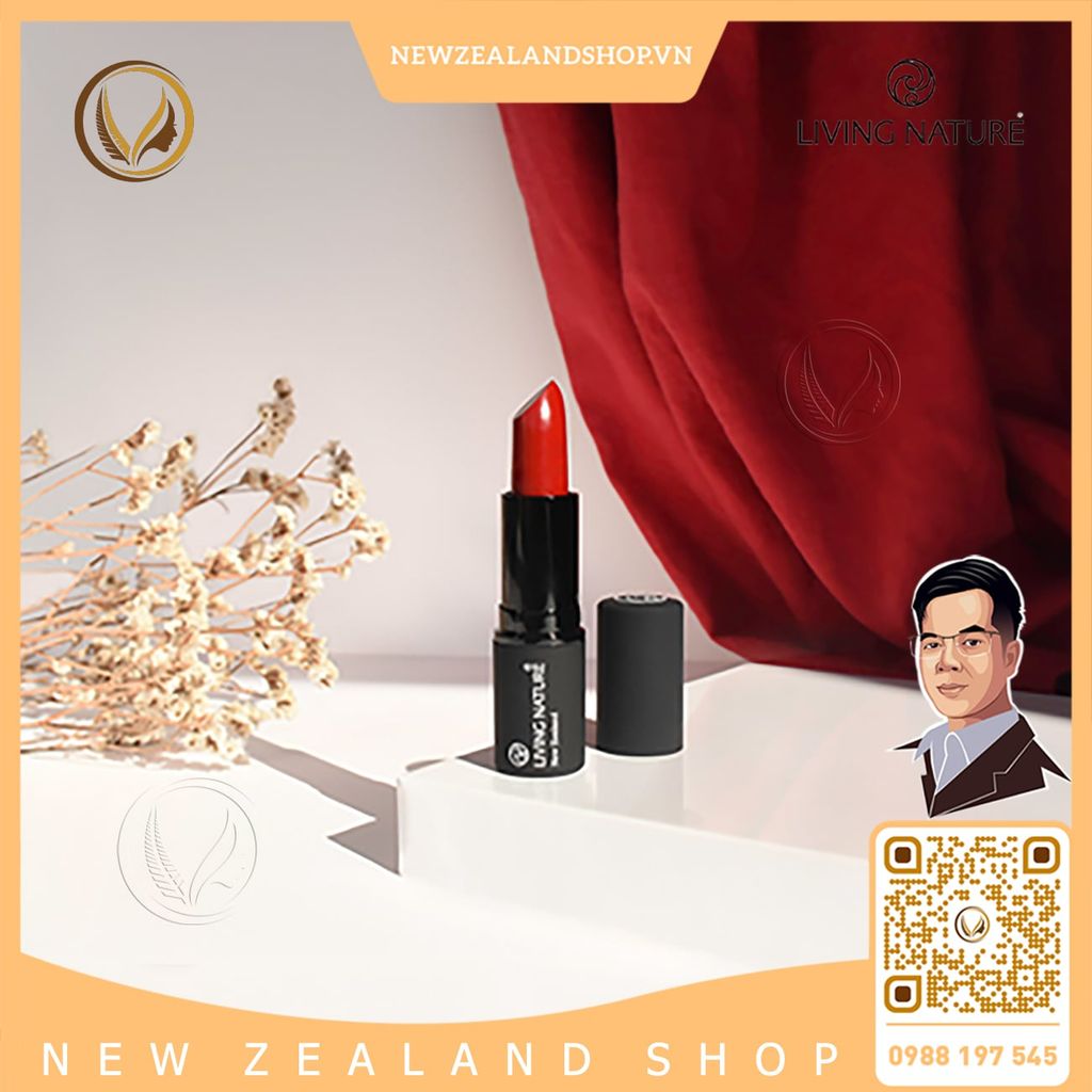 Son môi màu đỏ thuần 100% tự nhiên Living Nature Lipstick Glamorous 16 (3.9g)