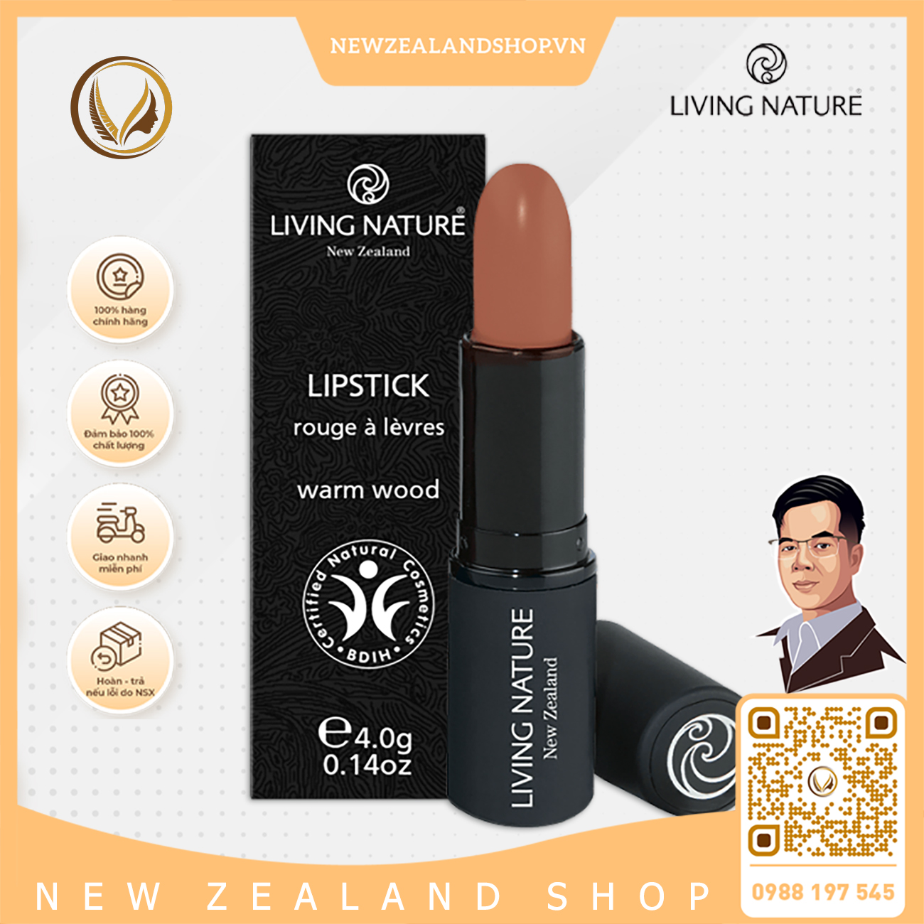 Son môi màu nâu đất 100% tự nhiên Living Nature Lipstick Warm Wood 06 (4.0g)