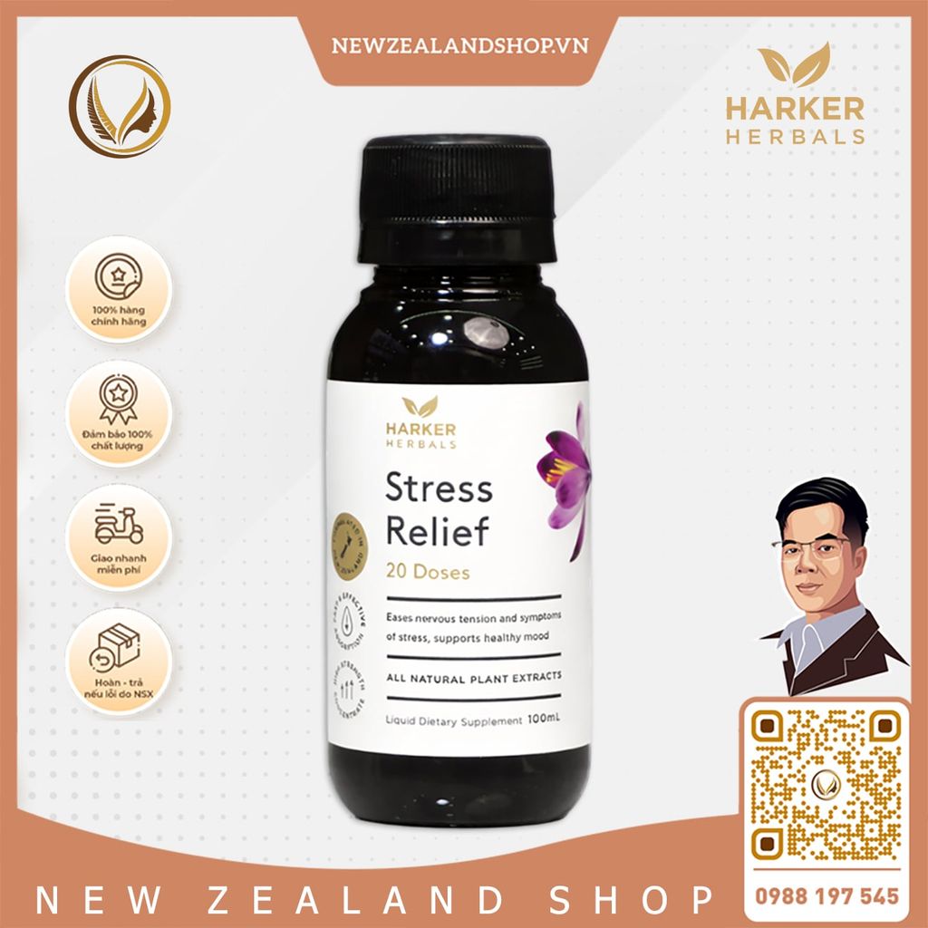 Siro giảm stress, căng thẳng thần kinh & cân bằng tâm trạng Harker Herbals Stress Relief 100ml/ 200ml