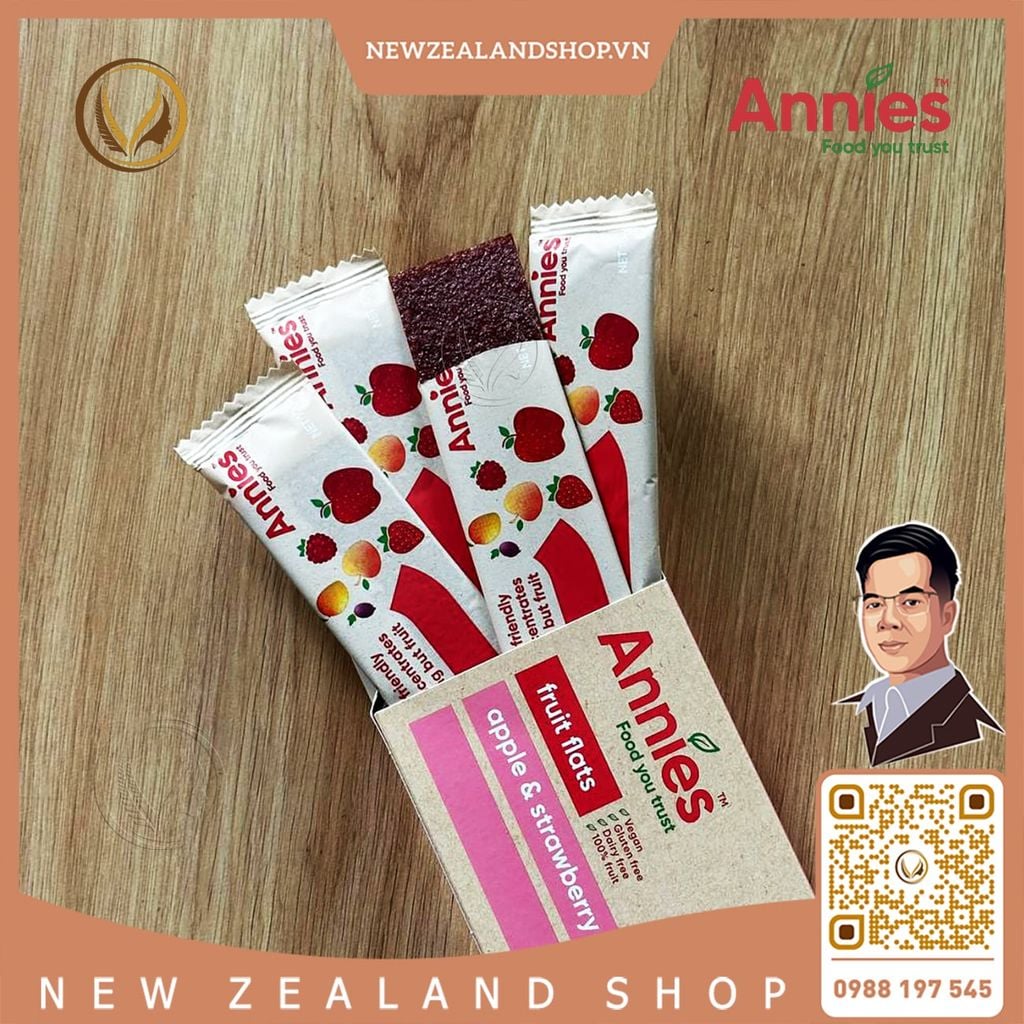 Thanh trái cây sấy dẻo táo & dâu tây Annie’s Apple & Strawberry Fruit Flats 8 thanh x 10g