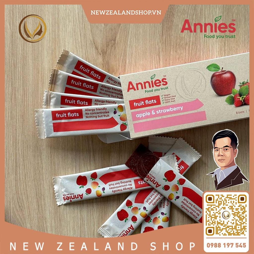 Thanh trái cây sấy dẻo táo & dâu tây Annie’s Apple & Strawberry Fruit Flats 8 thanh x 10g