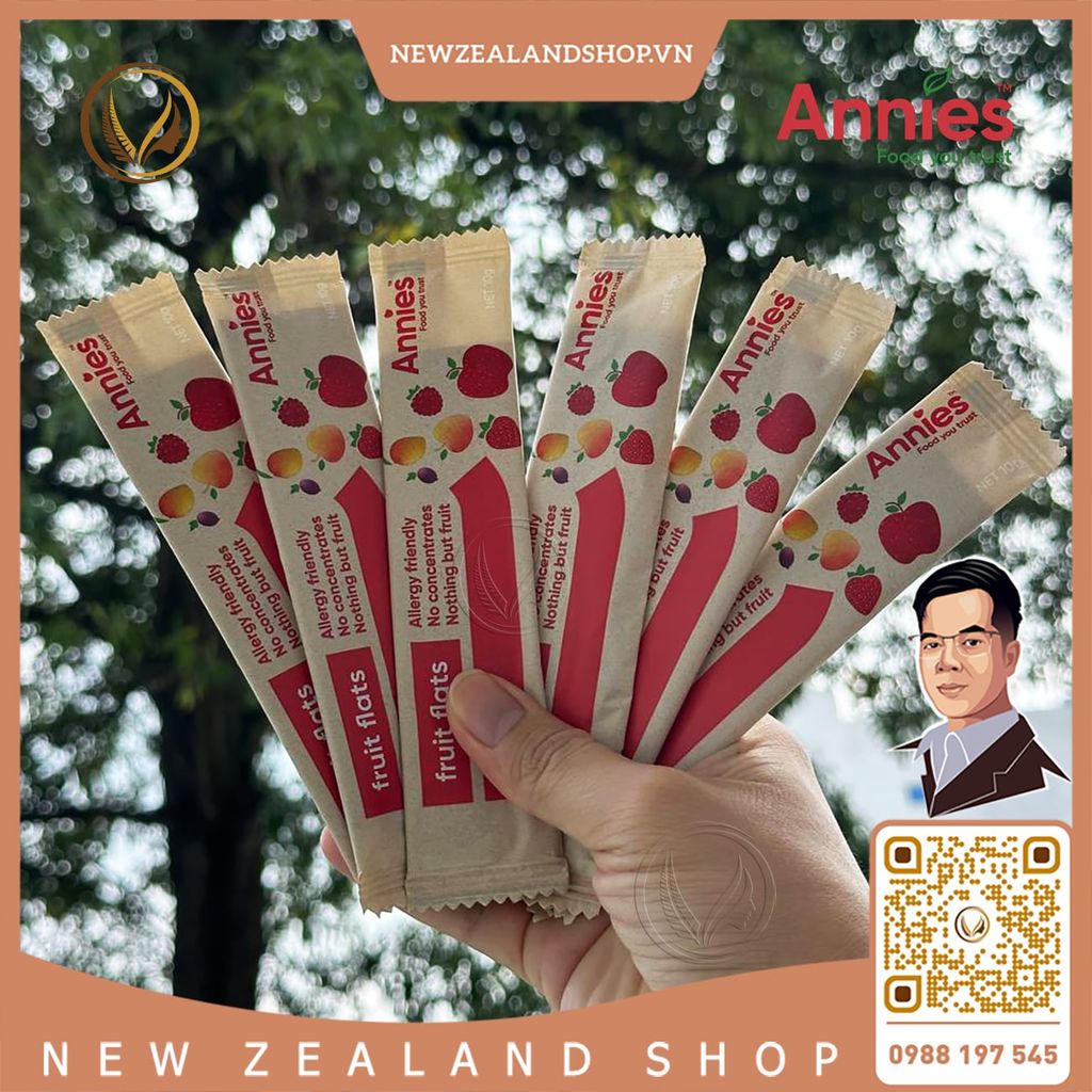 Thanh trái cây sấy dẻo táo & mâm xôi Annie’s Apple & Raspberry Fruit Flats 8 thanh x 10g