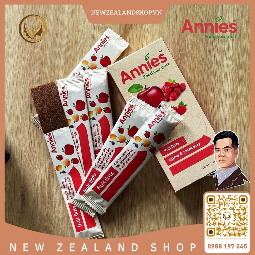 Thanh trái cây sấy dẻo táo & mâm xôi Annie’s Apple & Raspberry Fruit Flats 8 thanh x 10g