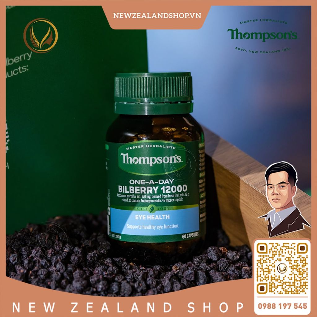 Viên uống bổ mắt và hỗ trợ mao mạch mắt Thompson’s One-A-Day Bilberry 12000mg 60 viên