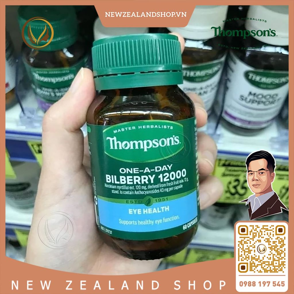 Viên uống bổ mắt và hỗ trợ mao mạch mắt Thompson’s One-A-Day Bilberry 12000mg 60 viên