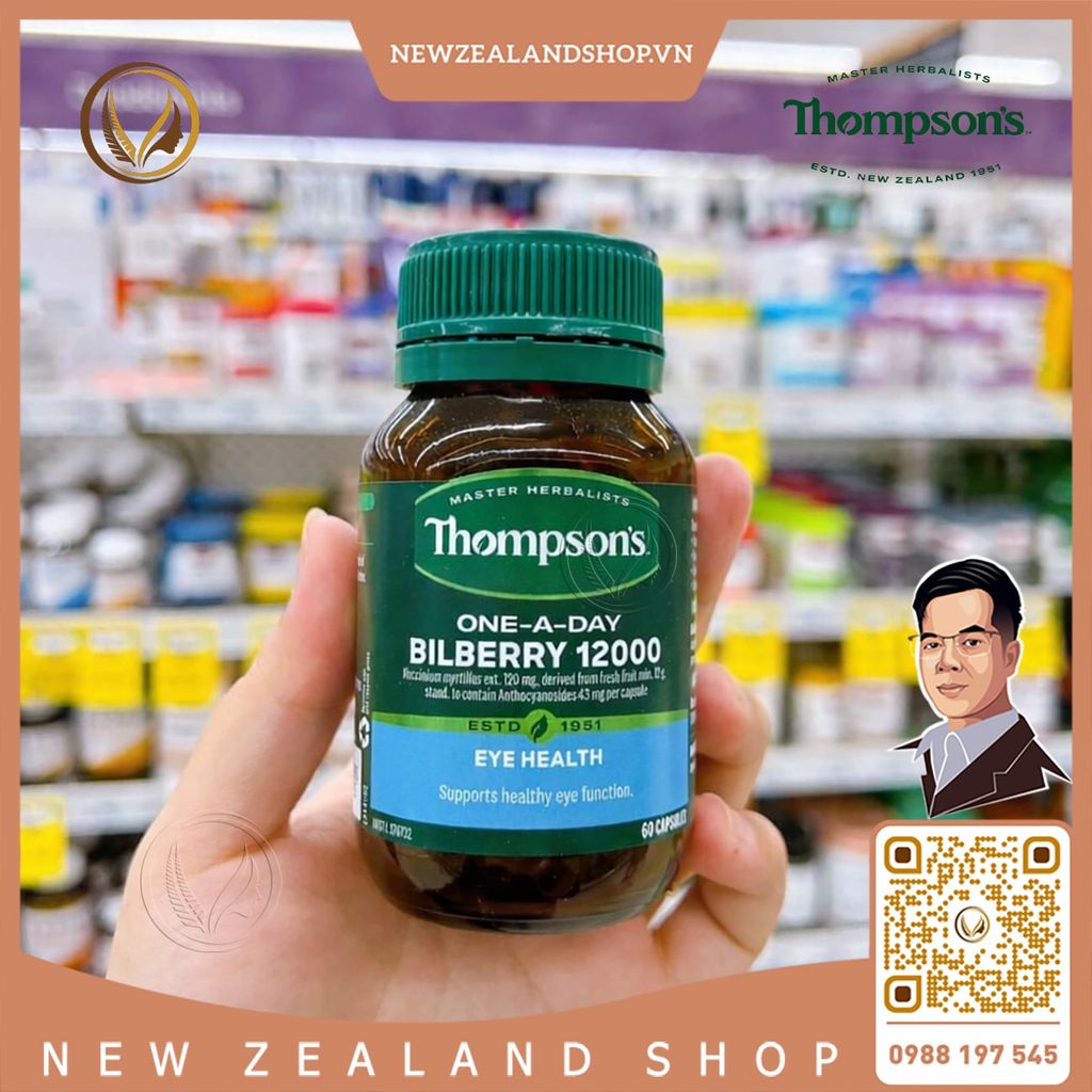 Viên uống bổ mắt và hỗ trợ mao mạch mắt Thompson’s One-A-Day Bilberry 12000mg 60 viên