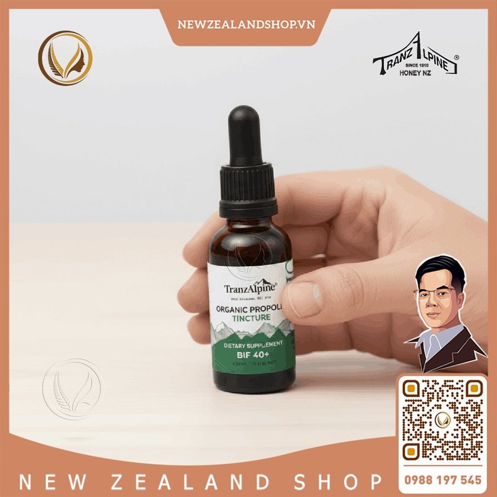 Tinh chất keo ong hữu cơ New Zealand TranzAlpine Organic Propolis Tincture (BIF 40+) 30ml