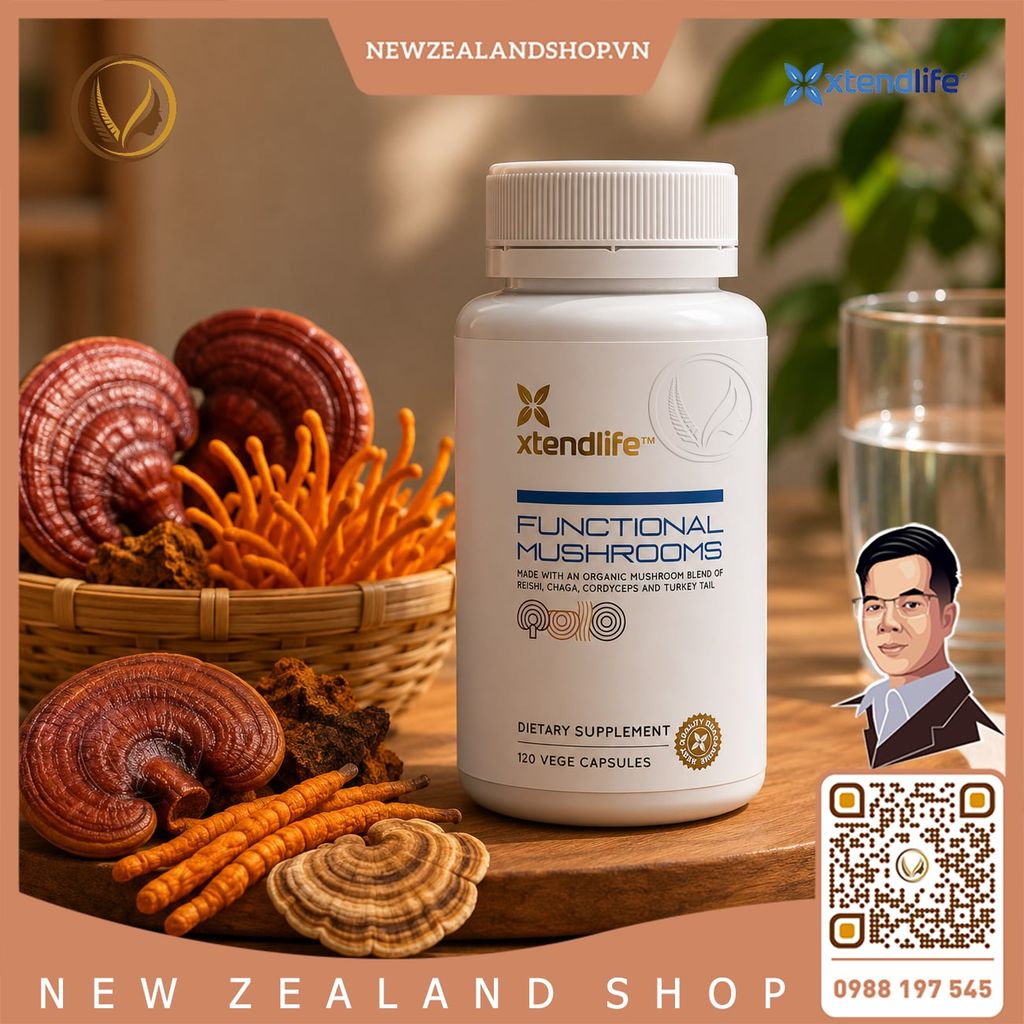Viên uống bổ phổi nấm dược liệu Xtend Life Functional Mushrooms 120 viên