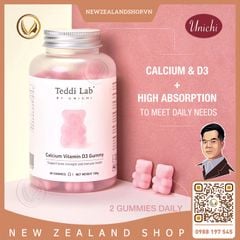 Kẹo dẻo bổ sung Canxi Vitamin D3 giúp xương chắc khỏe Unichi Teddi Lab Calcium Vitamin D3 Gummy 60 viên