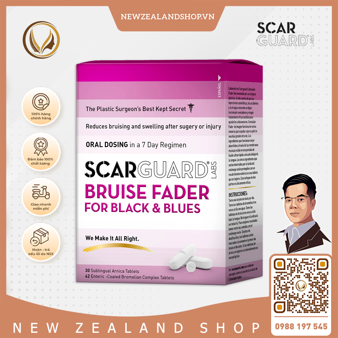 Viên uống ngậm tan vết bầm tím Scarguard Bruise Fader For Black & Blues 72 viên