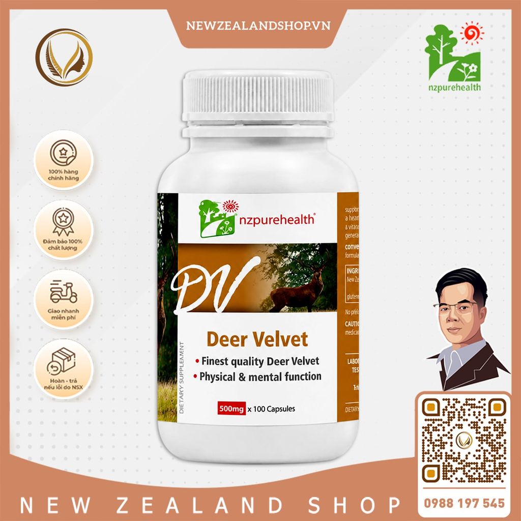 Viên uống nhung hươu bổ thận, tráng dương Nz Pure Health Deer Velvet  30/ 100 viên