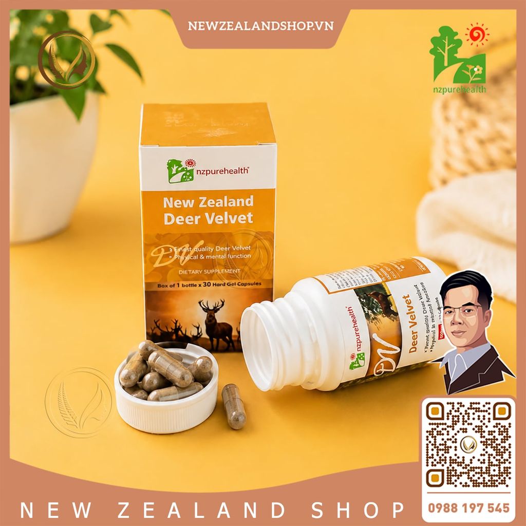 Viên uống nhung hươu bổ thận, tráng dương Nz Pure Health Deer Velvet  30/ 100 viên