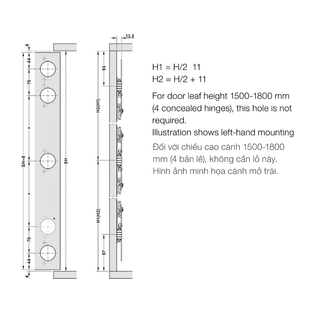 Phụ kiện cửa trượt xoay giấu cánh Hafele SLIDO F-PARK71 25B, 1 cánh, ray dài 664mm 408.25.006